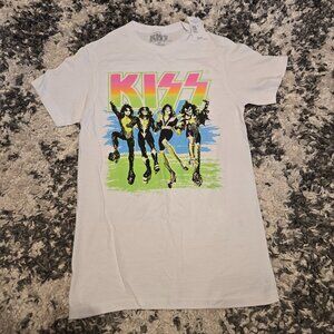 KISS Band Neon Graphic T-Shirt | Size Small | White